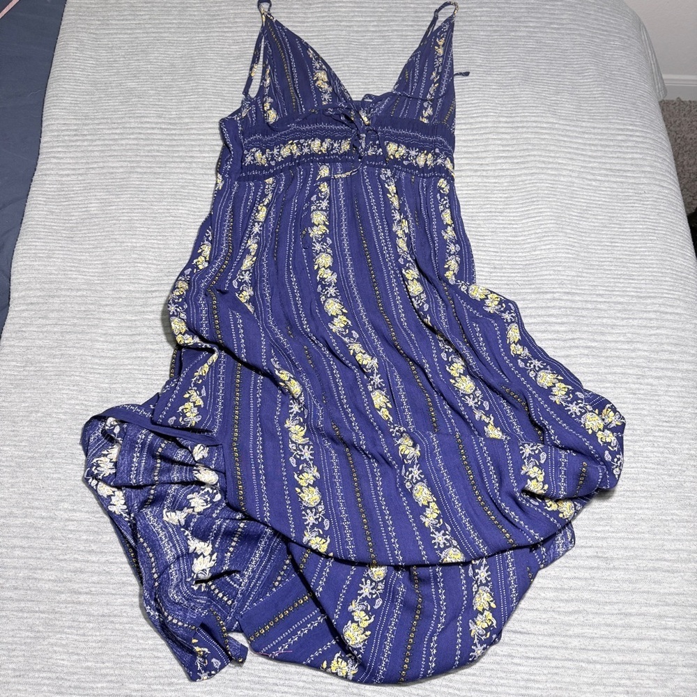 Promesa Floral Patterned Flowy Blue Spaghetti Strap Maxi Dress Size Large NWOT - Picture 7 of 7
